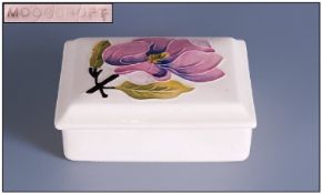 Moorcroft Lidded Trinket Box Of Rectangular Shape, `Coral Hibiscus` pattern on cream ground. 2`` in
