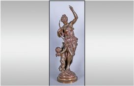 19th Century Small French Bronze Depicting Venus & Cupid. Venus is holding a bow in one hand and