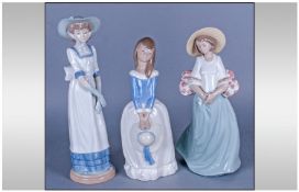 Nao By Lladro Figures. Various Poses Shapes and Sizes. 3 Figures. One Lady carrying Baskets of