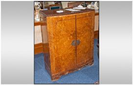 Italian Style Walnut Bar/Cocktail Cabinet. Bow Fronted With Hinged Top And Sides to Open For Larger