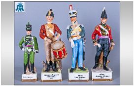 CapoDiMonte Set Of Four Military Figures, 1. Officer Grenadier Company 1819, 2. Drummer Regiment Of