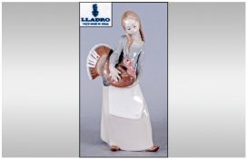 Lladro Figure `Girl Holding A Turkey` model number 4814, Retired 1981. 10`` in height. Mint
