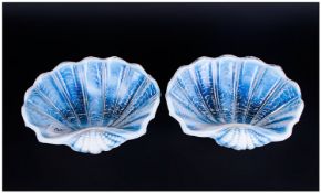 Pair Sabino 1920s Giant Clam Glass Bowls of Unusual Form in the typical opalescent colour of the