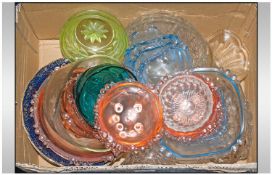 Box of Assorted 1930`s Molded Coloured Glass Ware.