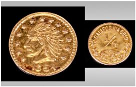 California Gold 1854 ¼ Fractional Gold Token. Indian Head