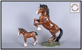 Beswick Horse Figures, 2 in total, 1. Welsh Cob first edition, rearing. Model number 1014. 10.25``