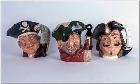 Royal Doulton Character Jugs, 1. Captain Henry Morgan, D6467, 6.75`` in height, 2. Smuggler, D6616,