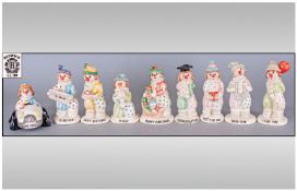 Beswick Set of Nine Child Clown Figures including `Merry Christmas`, LL3, issued 1992-93, similar