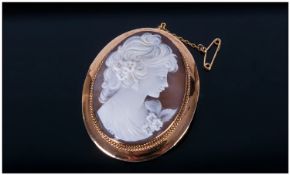 9ct Gold Mounted Shell Cameo Brooch/Pendant, Profile Of A Young Maiden Facing Right, Well Carved,