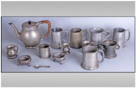Collection of Metal Tankards, Measures, Teapots etc