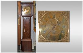 Late Eighteenth Century Oak Long Case Clock with Column Sides With Cross Banding In Walnut. With a