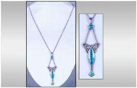 Charles Horner Silver Blue And Green Enamel Art Nouveau Pendant, Fully Hallmarked CH Chester,