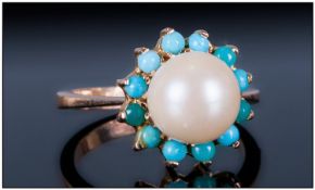 18ct Gold Turquoise & Pearl Ring.