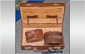 Gentlemans Carrying Case with 2 Leather Cases inside containing 3 Brushes. The case has a carrying