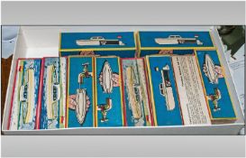 Box of Ten Diecast Boats in Original Boxes. Boxes Measure 5.5`` in Length. Motorloses Motorboat