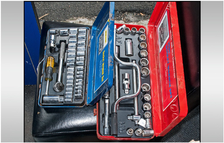 Tin Box Containing Socket Wrench Set 25 Pieces - 1/2`` Sq Drive. 40 Piece Socket Wrench Set 3/8 +