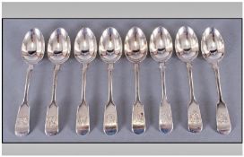 Victorian Silver Set Of Eight Teaspoons, Hallmark Sheffield 1878. Markers Mark R.M.E.H. 175.4grams.