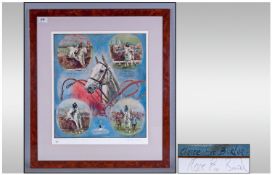 Horse Racing Interest. Limited Edition Coloured Framed Print. Horse named `Desert Orchid` Signed