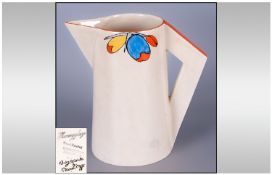 Clarice Cliff Conical Jug, with sharply angled geometric handle and spout, minimal hand painted