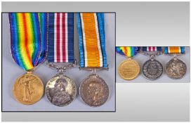World War I Trio Of Military Medals awarded to 34409 CPL.A.SJT J.Fenton 9/M.G.C. Comprising George