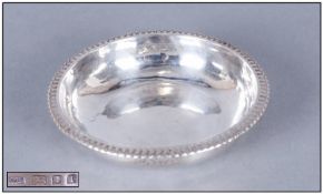 1930s Quality Small Silver Circular Shared Dish with Stylised Borders. Hallmark London 1934 Makers