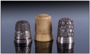 Vintage Silver Thimbles, 2 in total, Hallmarked Birmingham 1926 & 1941. Plus one ivory thimble of