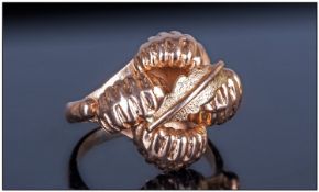 18ct Gold Italian Dress Ring, Moulded Stylised Leaf Design, Hallmarked