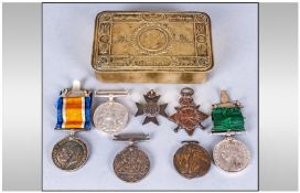 Military Interest Comprising 1914 Christmas Tin, Unnamed Victorian Volunteer Long Service & Good