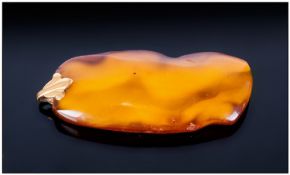 Butterscotch Natural Amber Pendant Of Freeform Design, Polished Front, Honeycomb Textured Back With