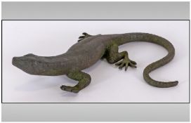 Bronzed Figure of a Lizard. 10 Inches In Length.