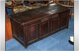 A Lancashire Early Eighteenth Century Oak Coffer/ Blanket Box With Four Fielded Square Panels to