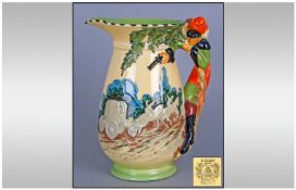 Burleigh Ware Handpainted Highwayman Jug. Circa 1930s. `Stagecoach` Scene to Body - 8`` High Numb