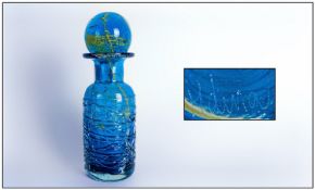 Mdina Glass Bottle Shaped Vase With Large Ball Stopper with Applied Decoration to the Body. Fully