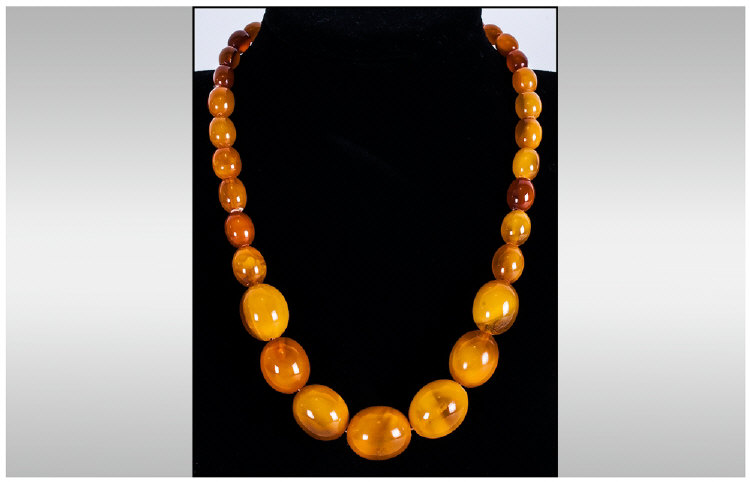 Antique Graduated Natural Coloured Amber Bead Necklace, `Butterscotch` colour. Finest quality. 18``
