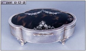 Early 20thC Silver And Tortoiseshell Jewellery Casket/Box, Of   Quartrefoil Form, The Tortoiseshell