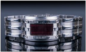 Gents STORM MK2 Circuit Watch In Red, Modern Futuristic Design. Brushed Stainless Steel Case