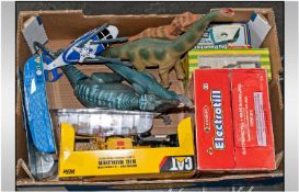 An Interesting Lot Of Boxed Toys, some vintage and loose large Dinosaurs