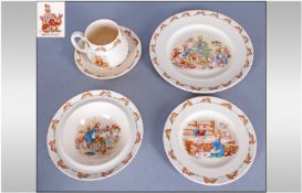 Royal Doulton Bunnykins Nursery Set. Comprising Medium Dinner Plate, Saucer, Breakfast Bowl, Cup