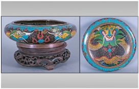 Chinese Antique Cloisonne Bowl, to the centre a coiling dragon picked out in various coloured