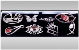 A Good Art Nouveau and Vintage Collection of Silver Stone Set Brooches. Some Hallmarked Silver -