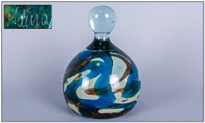 Mdina Glass Unusual Dump Paperweight of Heavy Form, with Knopped Handle. Fully Signed to the Base