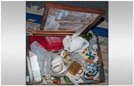 Box of Miscellaneous Items Including Porcelain Figures, Pictures, Jewellery Box, Royalty Plates,