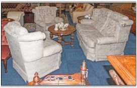 Contemporary Lounge Suite Comprising two single arm chairs, two seater sofa with button back &