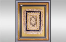 20th Century Decorative Middle Eastern Framed Tapestry picked out in gold thread and decorative