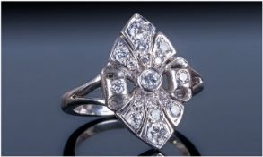 18ct White Gold Art Deco Style Diamond Cluster Ring.