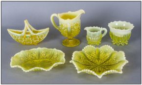 Collection of Uranium Yellow Vaseline or Pearline Glass comprising pedestal cream jug, small cream