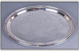 Silver Plated Oval Serving Tray floral design with a beaded edge. 15x12``