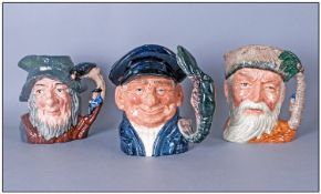 Royal Doulton Character Jugs, 1. Robinson Crusoe, D6532, Designer Max Henk, 7.5`` in height, 2. Rie