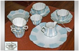 Royal Stuart Shelley Style Part Tea Set, pale blue & white striped decoration. comprising cups,