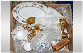 A Box Of Miscellaneous Items including: A Part Delphine China Tea Set comprising 6 Cups and